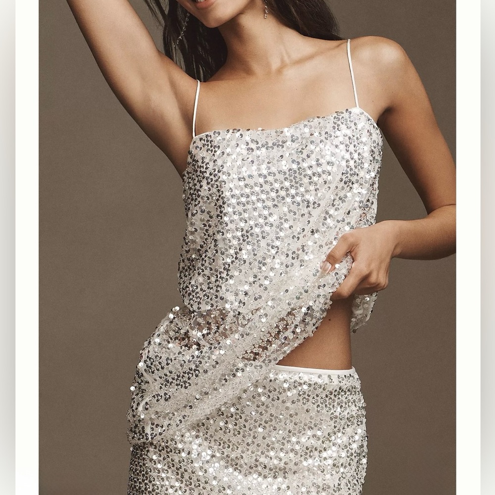 Shona Joy Asteri Sheer Mesh Beaded Longline Cami, Size 0